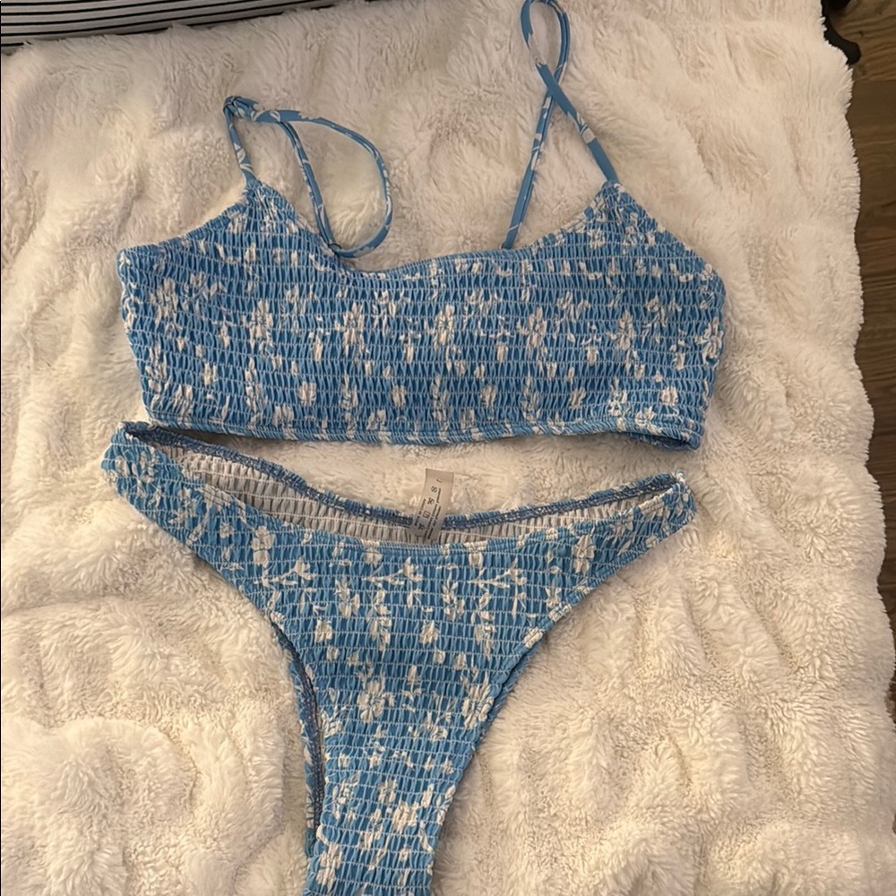 SHEIN Blue and White Bikini Set